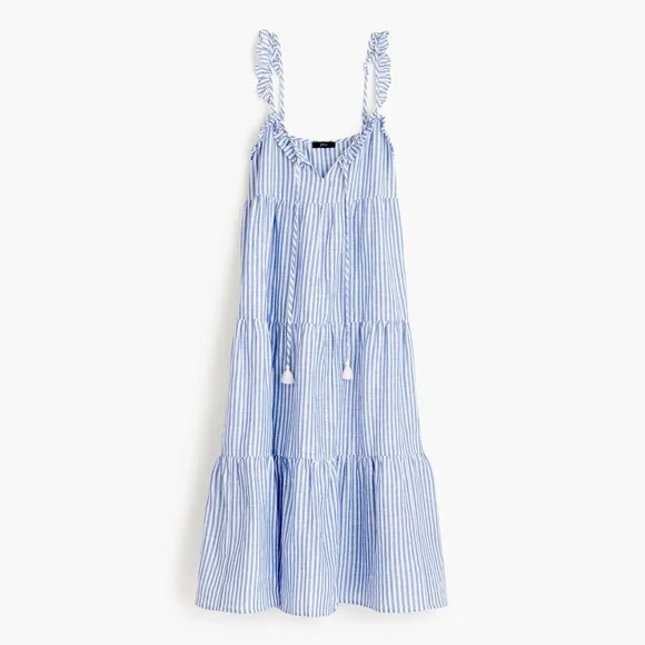 J Crew Cotton-linen tiered blue/white pinstripe Maximize sundress, S, MSRP $118 - Picture 13 of 14